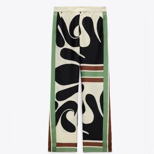 Zara Printed Abstract Palazzo Wide Legged Pants Green Black Cream Bloggers Fave